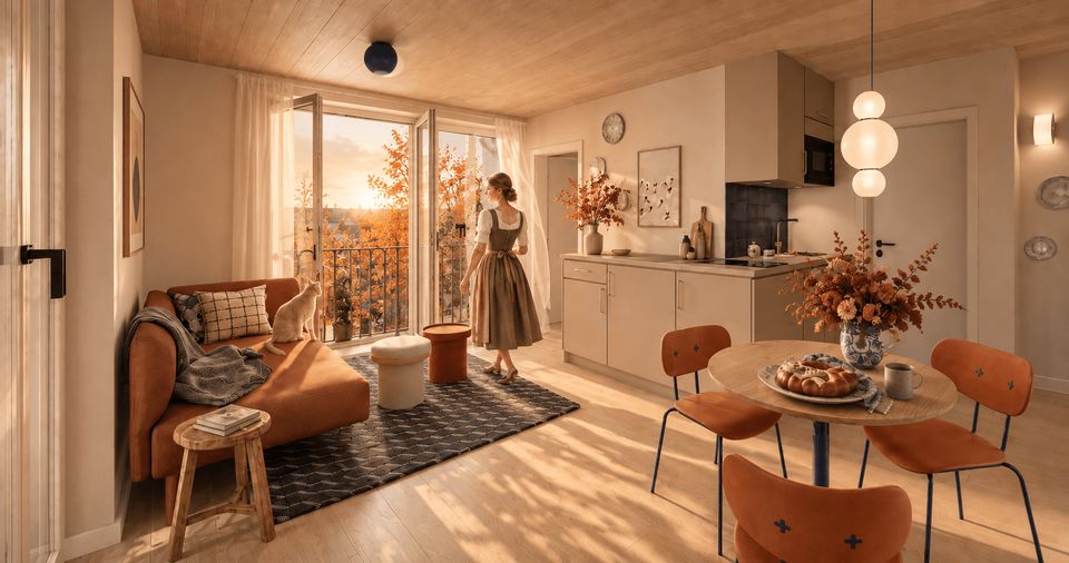 Hyggelig vermieten: kuratiert möbliertes Apartment mit Südbalkon im Scandi-Style