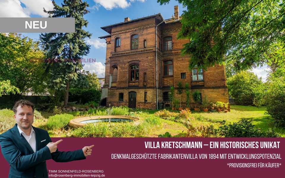 Villa Kretschmann in Borsdorf: 
Denkmal, Garten & Gestaltungsspielraum – provisionsfrei für Käufer