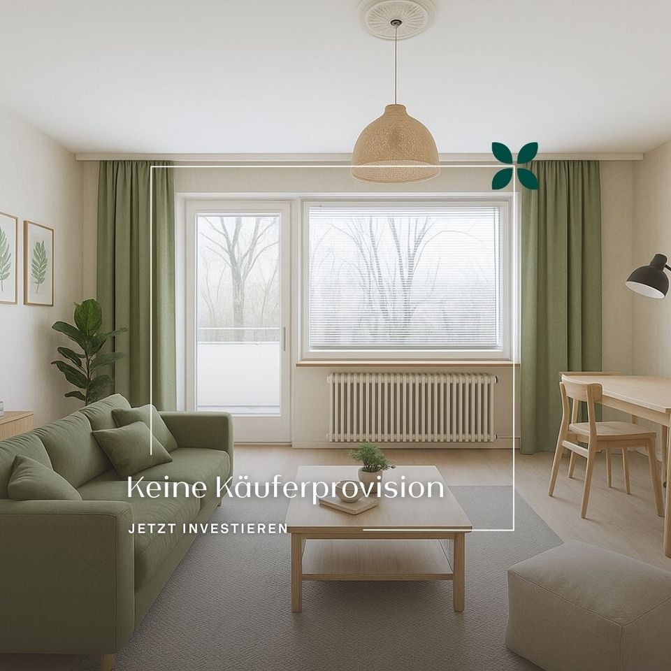 Ruhige 2-Zimmer-Wohnung im HP mit großem Balkon und Blick ins Grüne. Provisionsfrei für Käufer