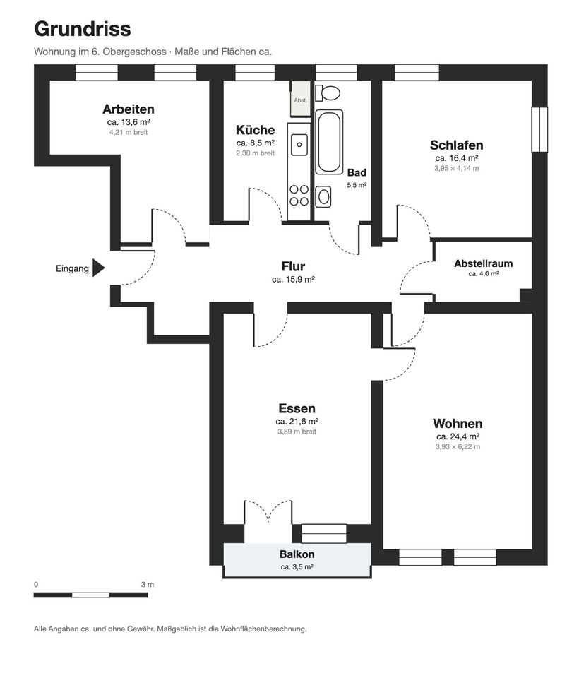 Provisionsfrei: 112 m², 4 Zimmer, Südbalkon, Strausberger Platz