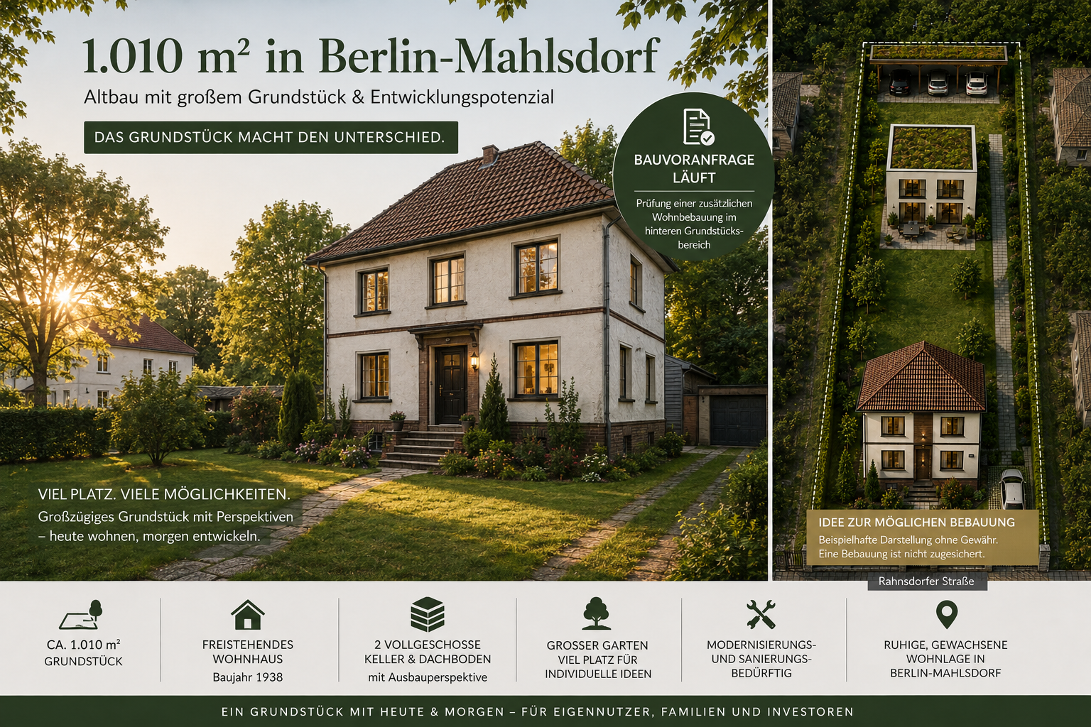 1.010 m² in Berlin-Mahlsdorf – Altbau mit großem Grundstück & Entwicklungspotenzial